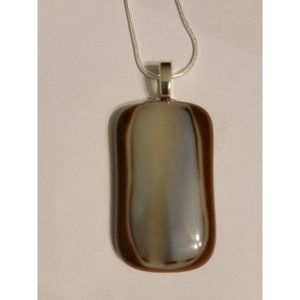 Brown - Blue- Silver Rectangle Stone Necklace